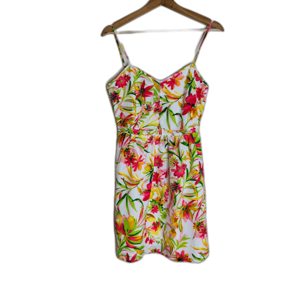 J. Crew Dress Womens 2 White Pink Floral Spaghetti Strap Sundress Summer floral